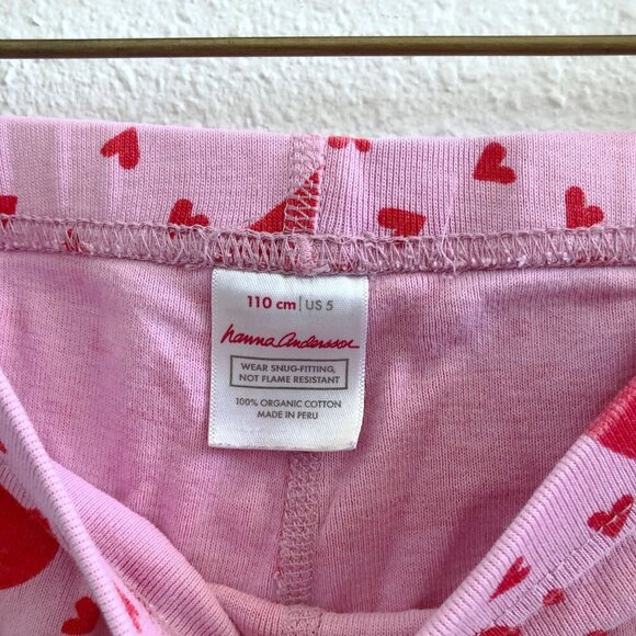 HANNA ANDERSSON Kids Long John Pajama Set In Organic Cotton Hearts Print Size 5 - Picture 15 of 16